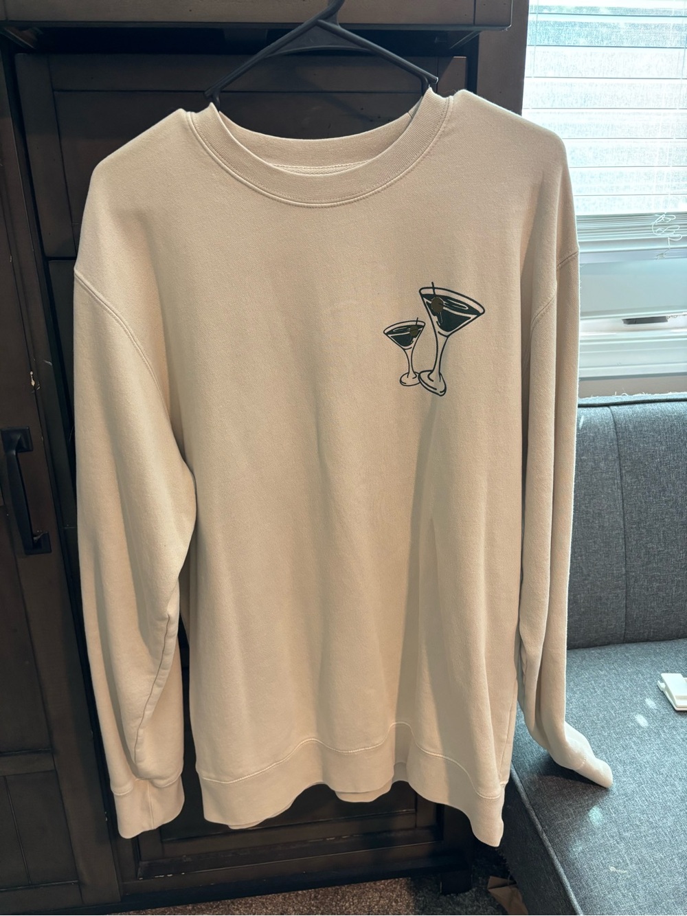 Cream Crewneck Sweater with Martini Graphic